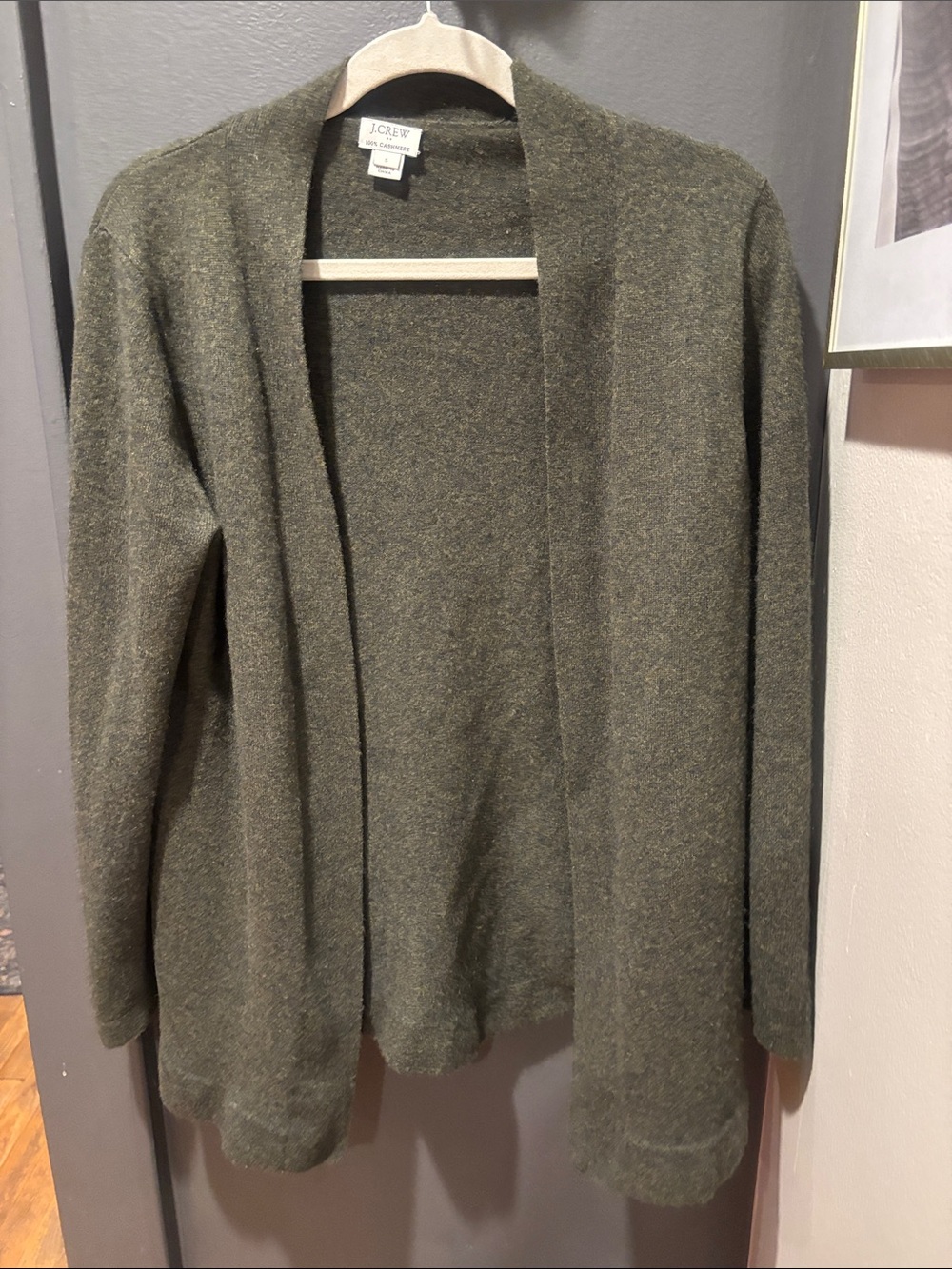 J. Crew Olive Green Open cashmere Cardigan